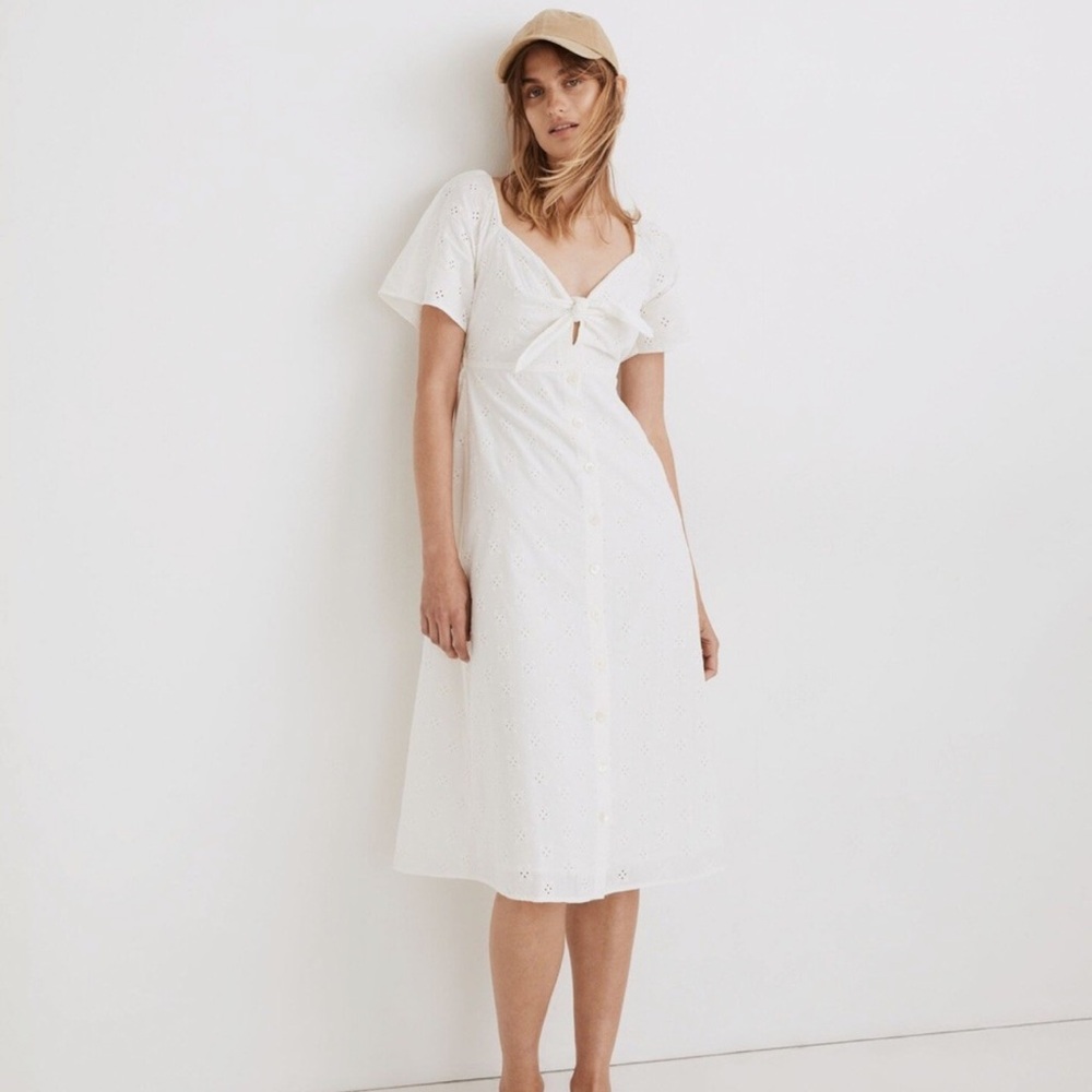 Madewell white tie front midi dress sz 4